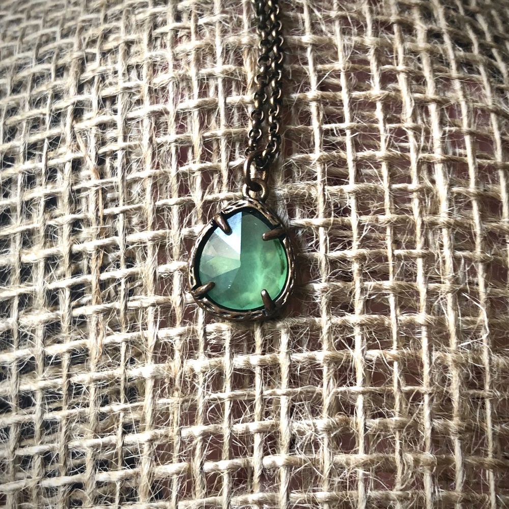 Long dainty green glass pendant necklace